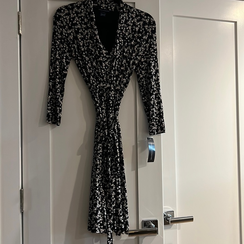 French Connection black floral knee length dress.